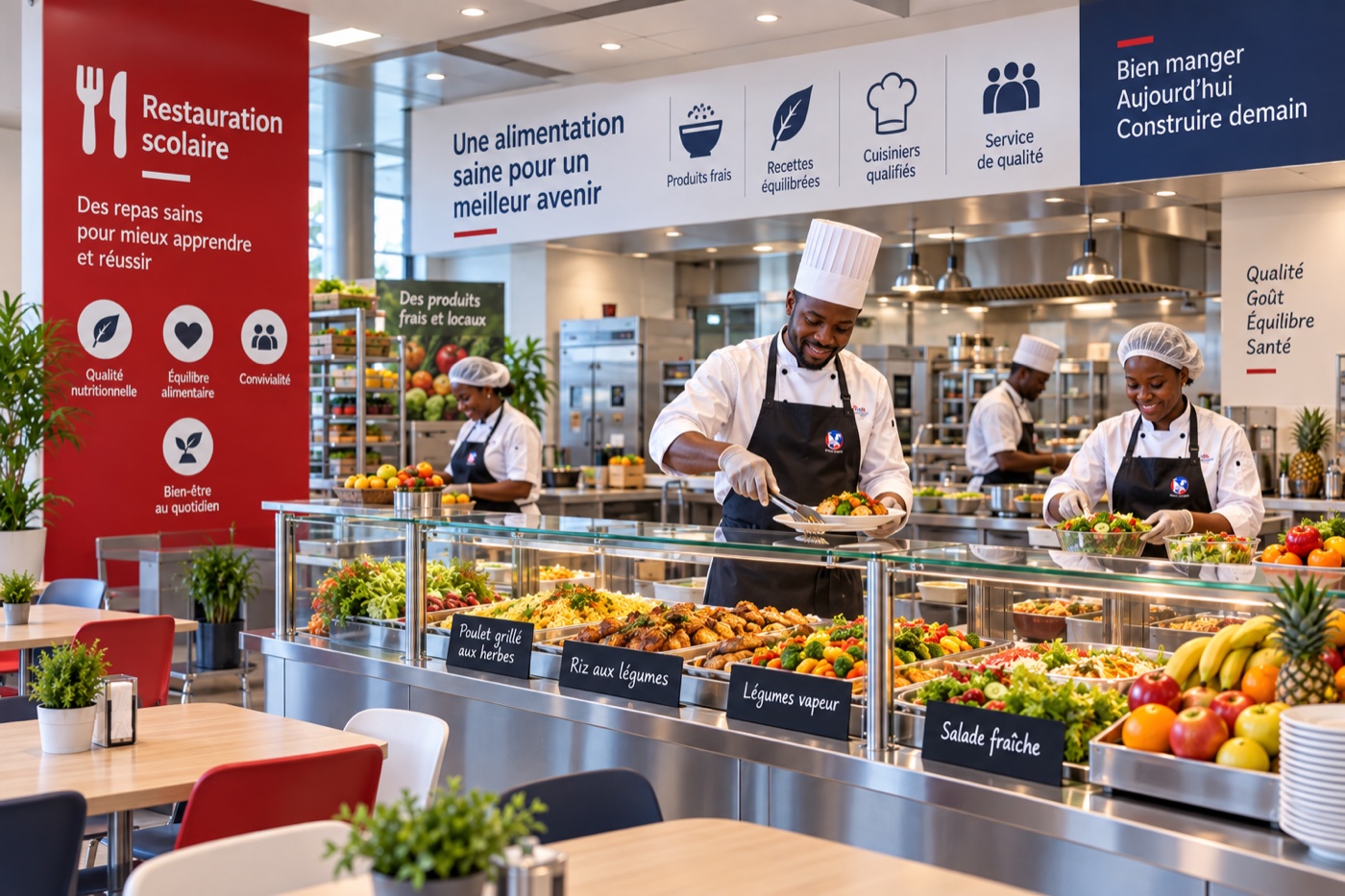 Des cuisiniers préparent les repas au restaurant scolaire